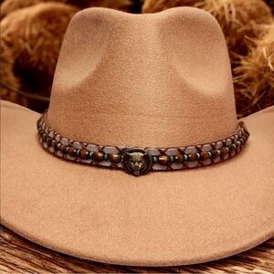 Western Camel Fashion Felt Hat with Gucci Tiger Button Band BNWOT
